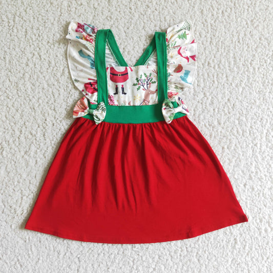 GSD0142 RTS 0816 green red penguin Christmas tree  long sleeve green baby girl dress