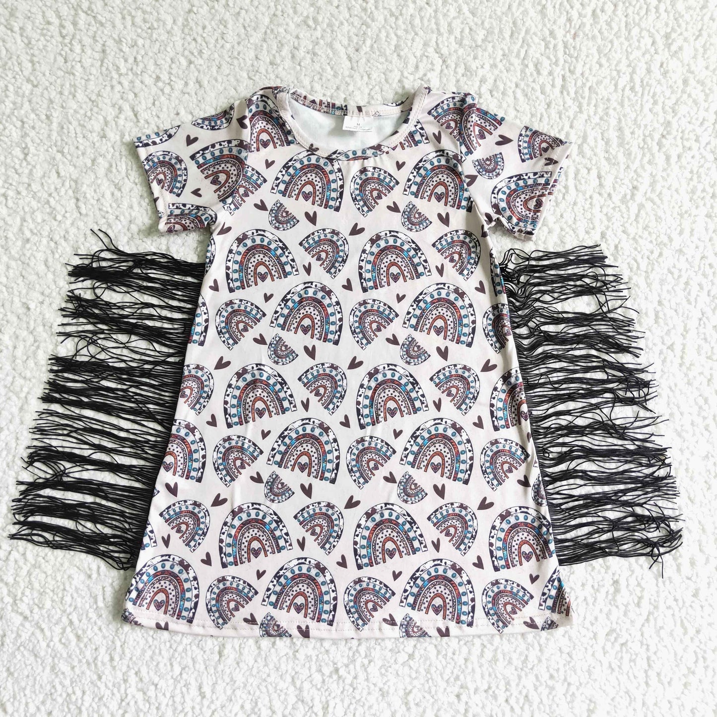 promotion price GSD0101 RTS western love heart rainbow tassel baby girl dress