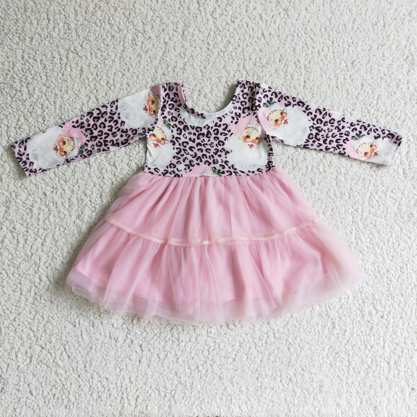 promotion GLD0134 Christmas Santa leopard long sleeve girl dress RTS 20230623