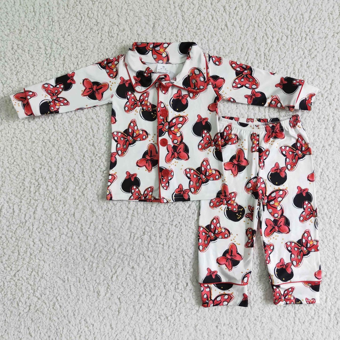 promotion 6 C6-16 Red cartoon mouse bow button collar long sleeve pajamas outfits 0614 RTS