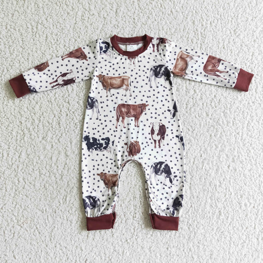0728 RTS howdy  brown cow long sleeve boy romper