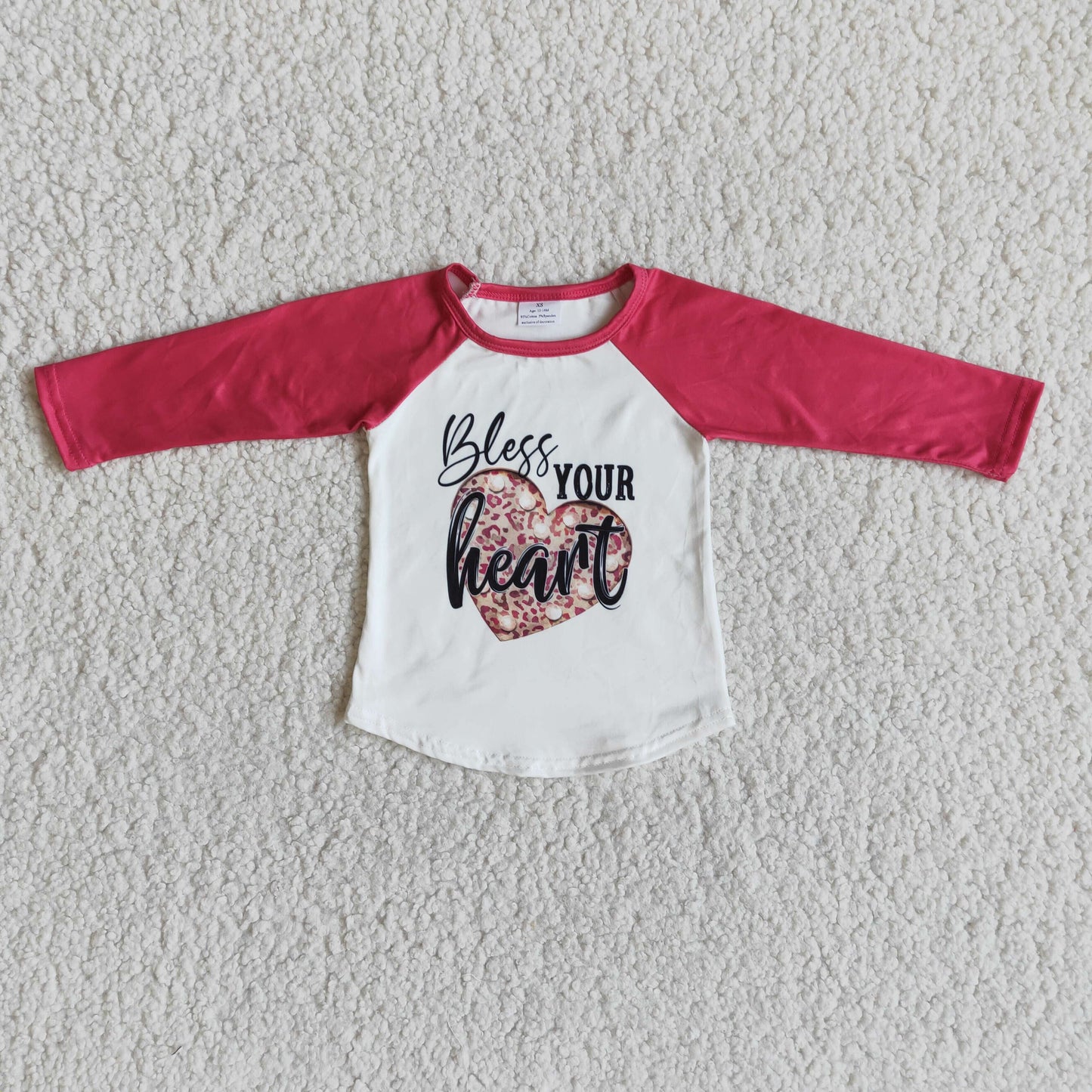 boy girl kids top shirts bless your heart letters red raglan kids mama & kid long sleeve top 0111
