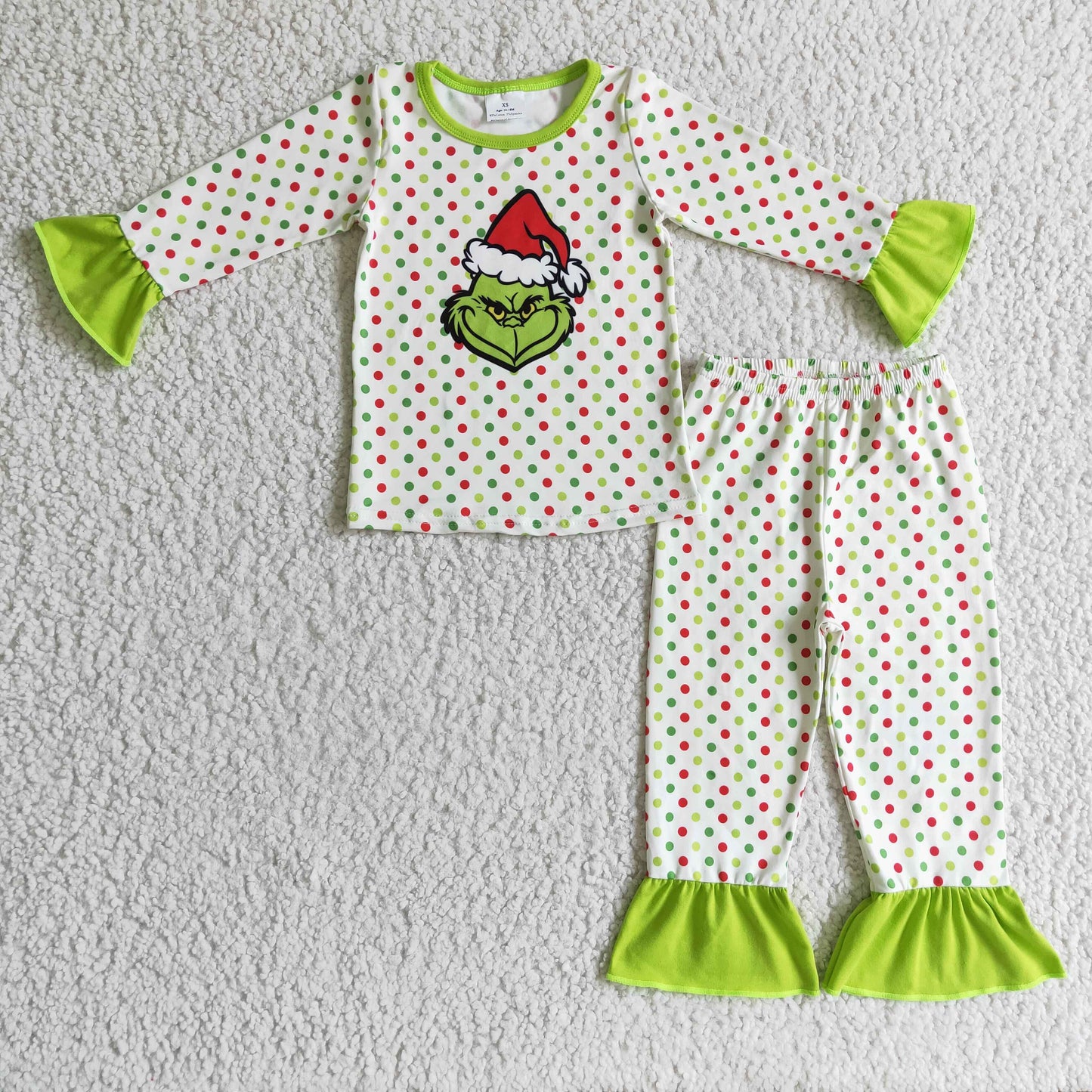 Christmas girl red dot green cartoon long sleeve pajamas girl outfit 20230527 RTS