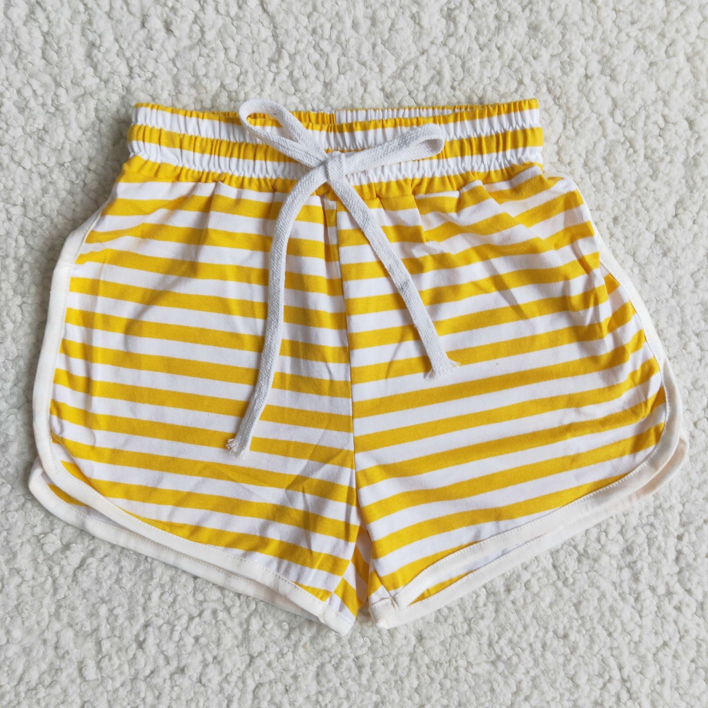yellow white stripe girls cotton sports shorts 0124