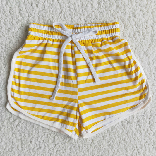 yellow white stripe girls cotton sports shorts 0124