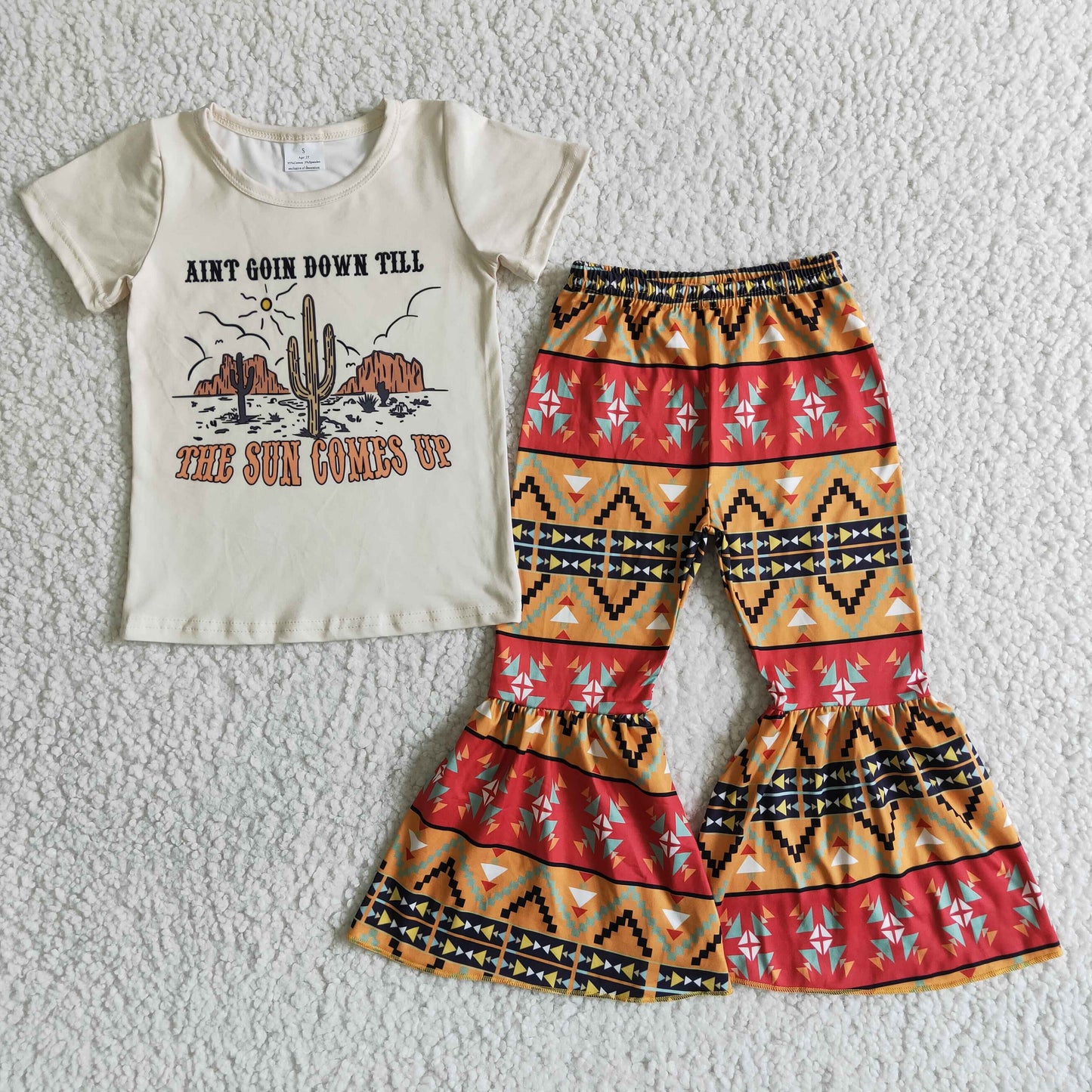 RTS western the sun comes up letters cactus girl short sleeve bell bottom outfits 0304
