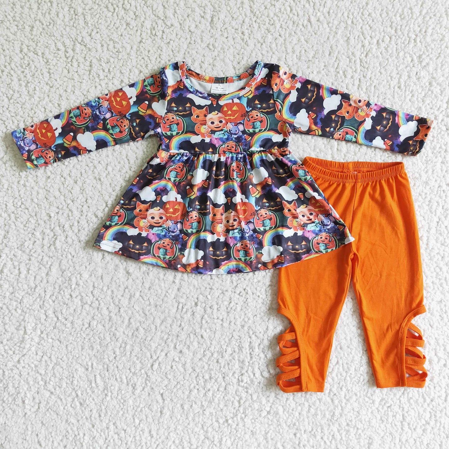 202408 RTS promotion GLP0028 (RTS cartoon coco orange pumpkin long sleeve dress legging girl outfit