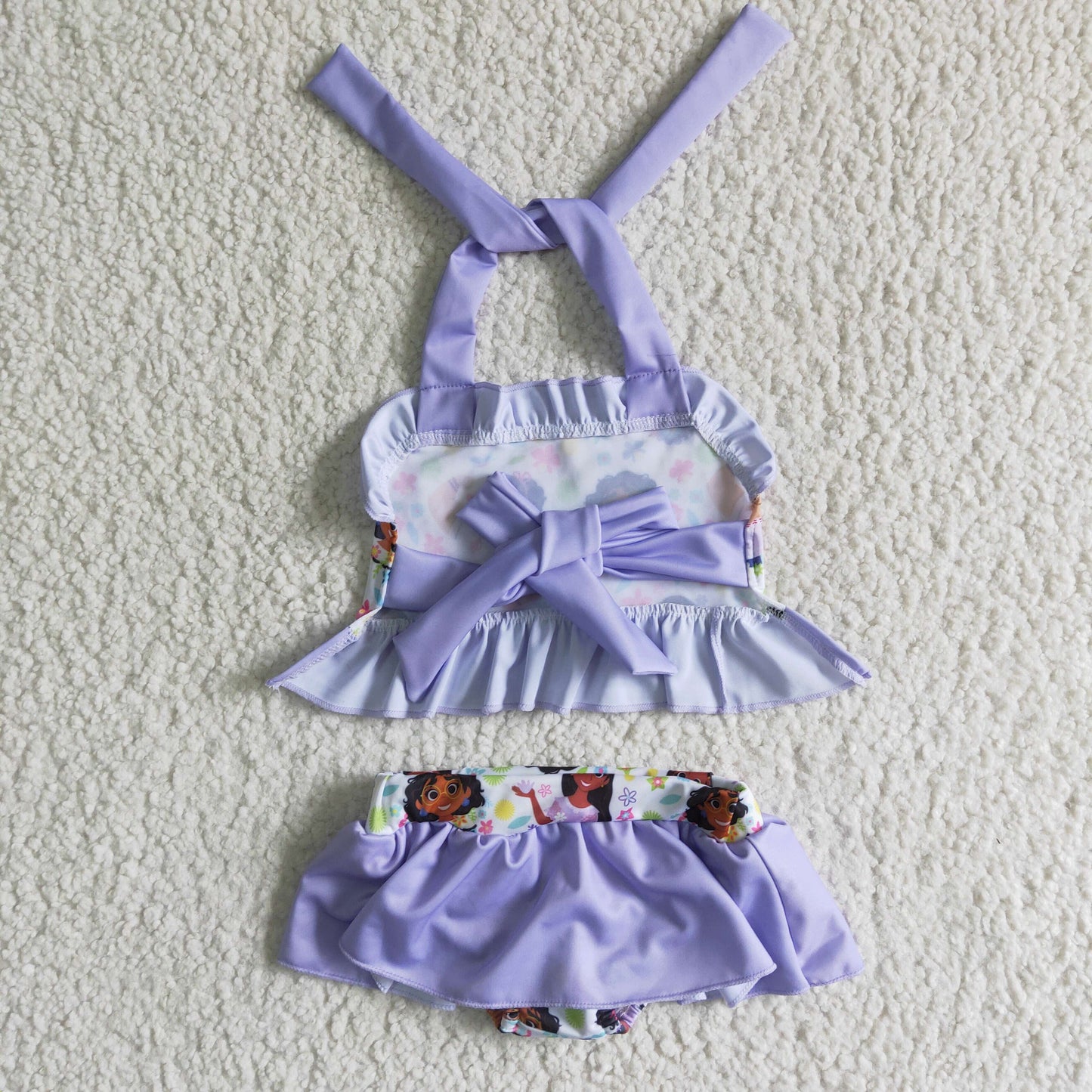 cartton magical dance girl butterfly flower ruffles girls purple swimsuit swimwear 0331