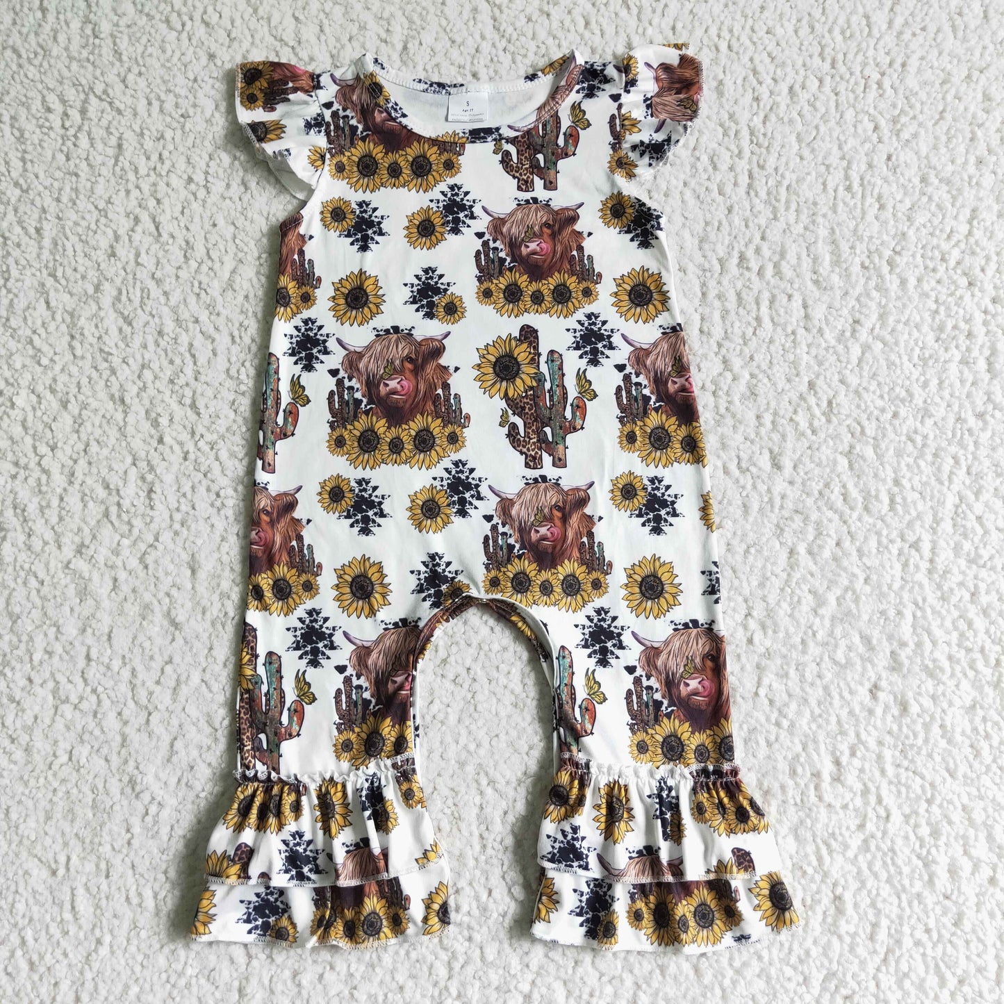 promotion SR0048 RTS western sunflower yak cactus designs baby girl romper 0607