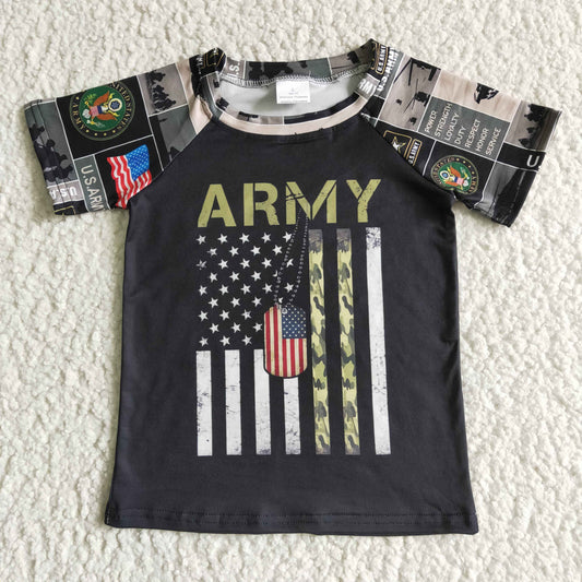 ARMY flag stripe 4th of July black boy short sleeve top