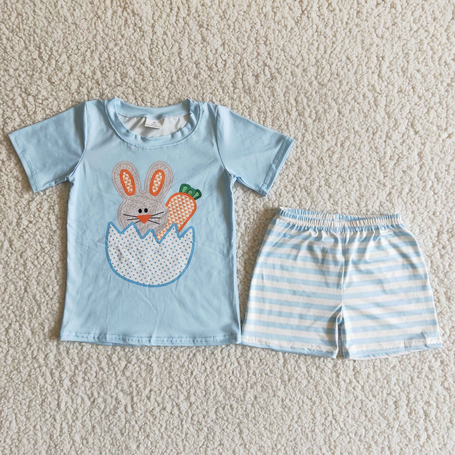 promotion RTS B11-25 easter rabbit egg blue stripe short sleeve shorts boy outfits 0301