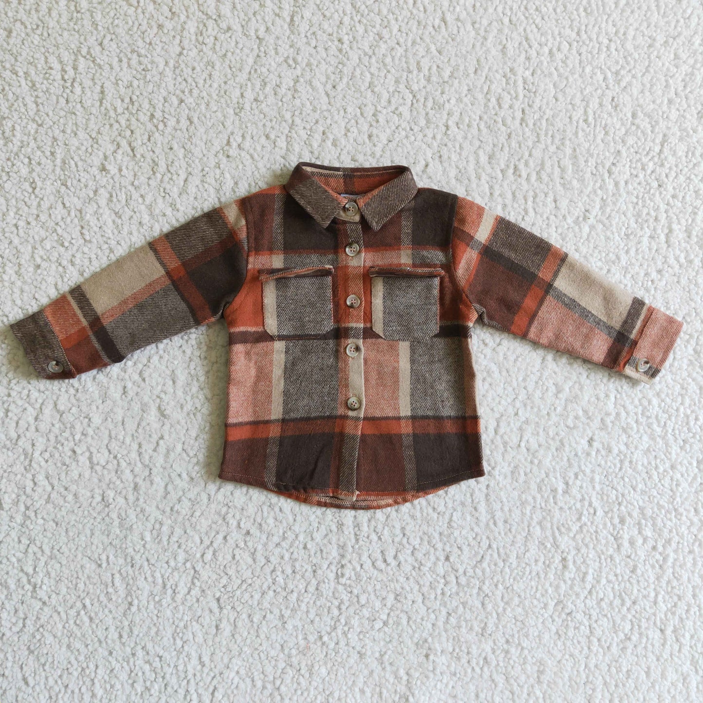 BT0061 red Brown plaid long sleeve Cotton boy top shirt 0912 RTS