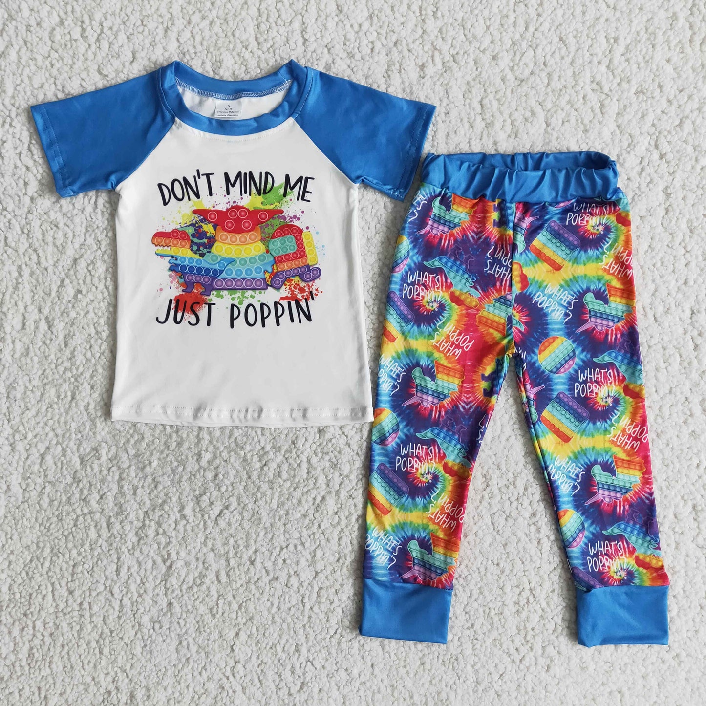 promotion blue Boys outfit don't mind me just poppin letters ball blue raglan colorful short sleeve legging pant outfits rts