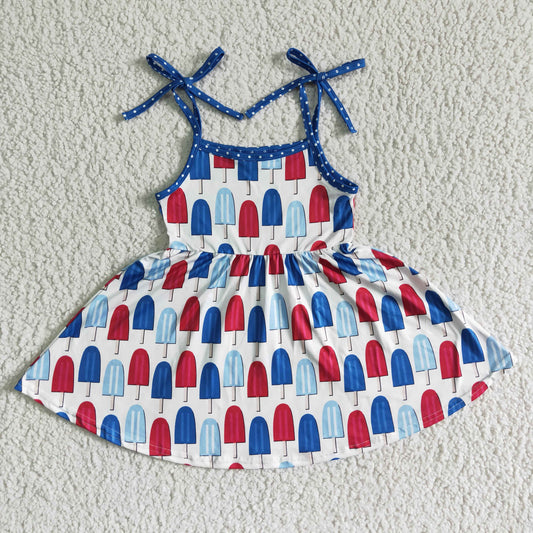 A16-15 PROMOTION Popsical ice sling shoulder strap girl ice cream red blue dress RTS