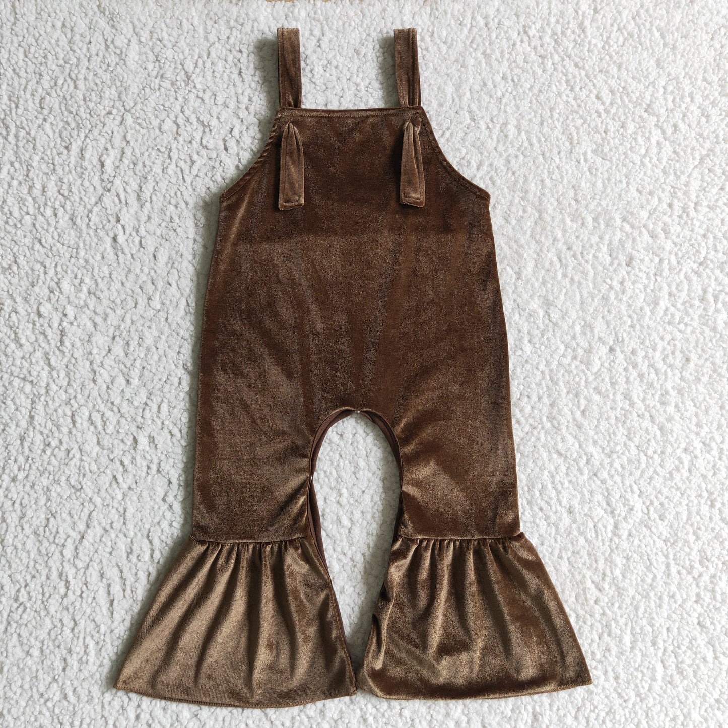 0917 RTS brown velvet short sleeve sling shouder jumpsuit overall romper