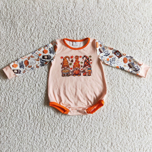thanksgiving fall leaves orange snap girl long sleeve romper