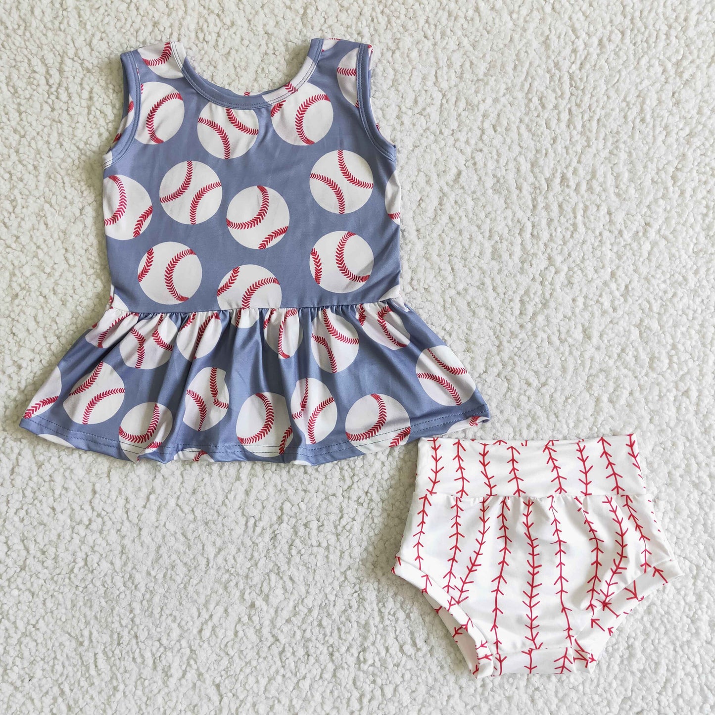 promotion RTS GBO0005 blue top baseball print girl sleeveless shorts outfits 20230412 RTS