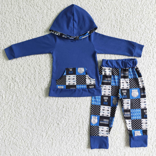promotion 6 A5-11 RTS boy back the blue Police car pocket hoodie outfit 0617