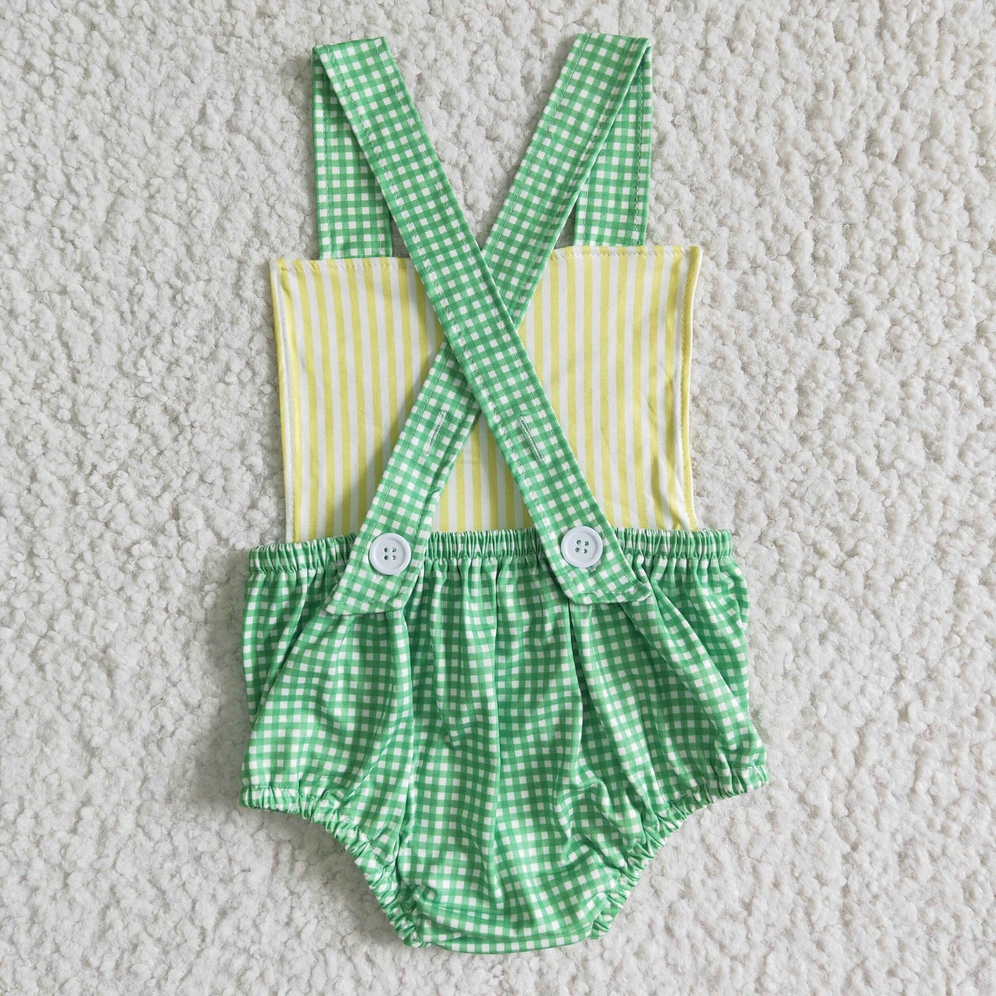 promotion RTS SR0036 green tractor embroidery short sleeve boy plaid shorts summer romper 2 RTS