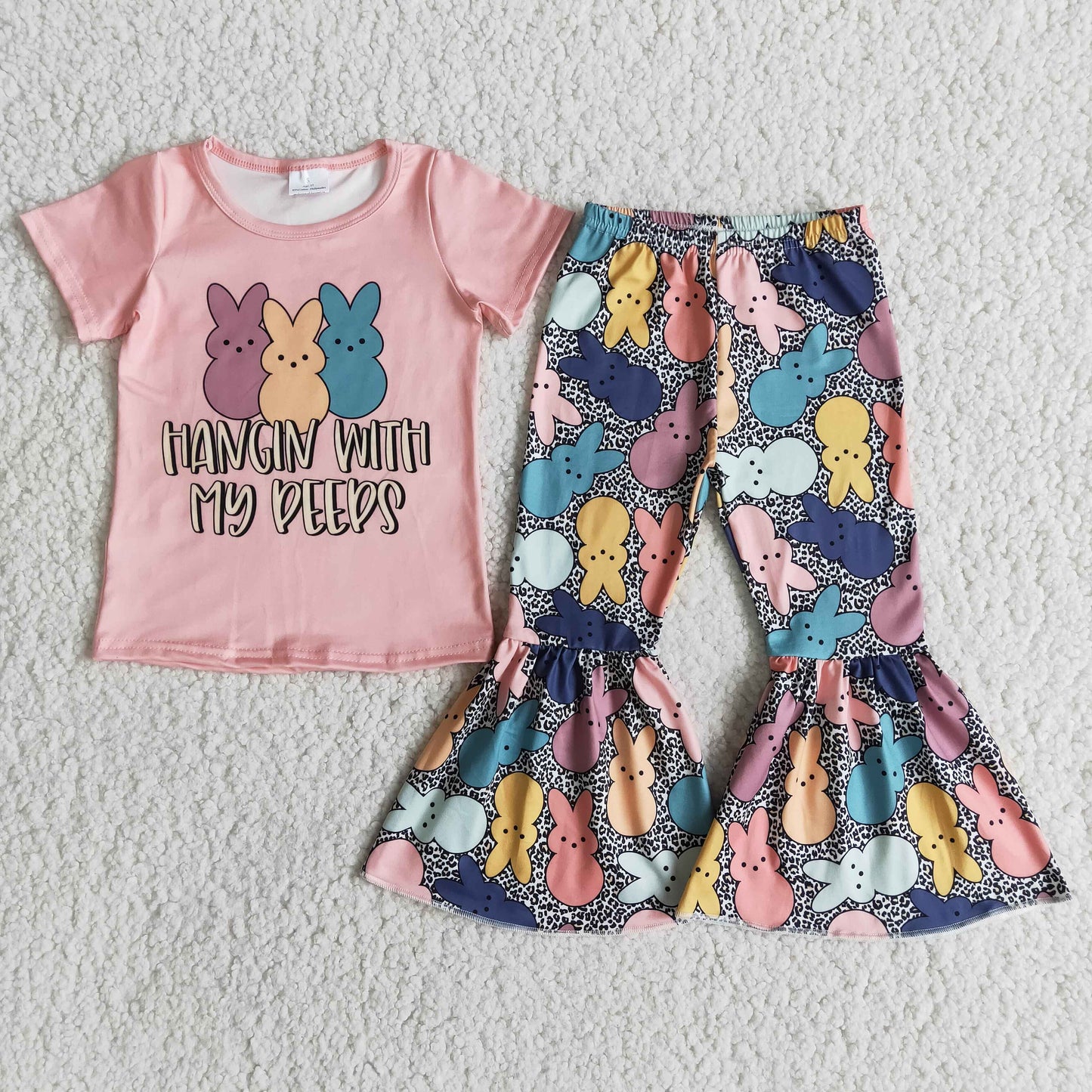 hangin letters rabbits pink leopard print short sleeve pant girl outfit