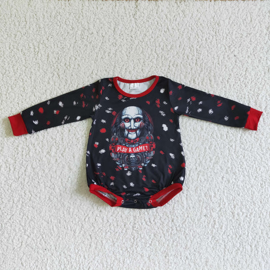 LR0145 red black game halloween long sleeve baby boy girl bubble romper 0801 RTS