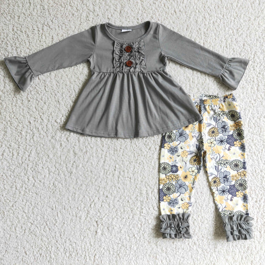 RTS  long sleeve halloween grey cotton long flare sleeve long legging girl outfit 1102 RTS