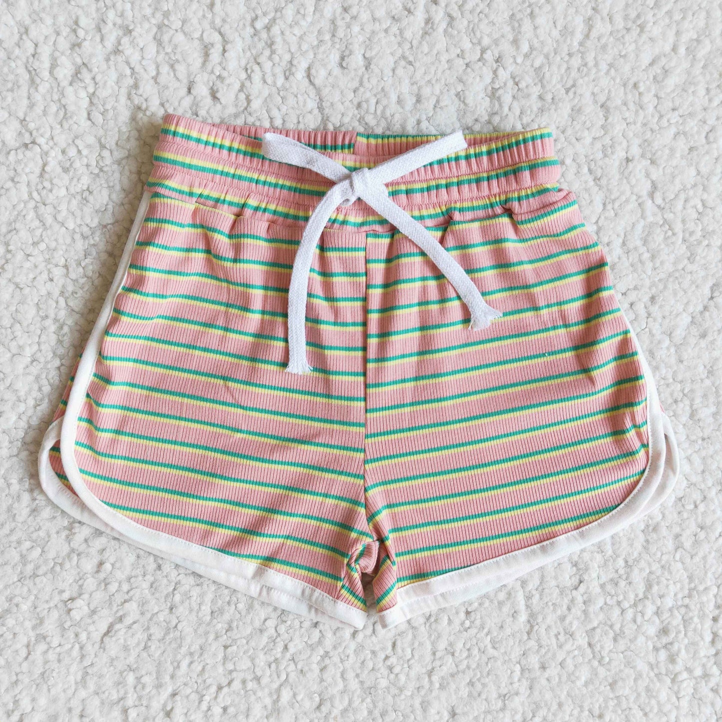 green yellow stripe girls pink cotton sports shorts 0124