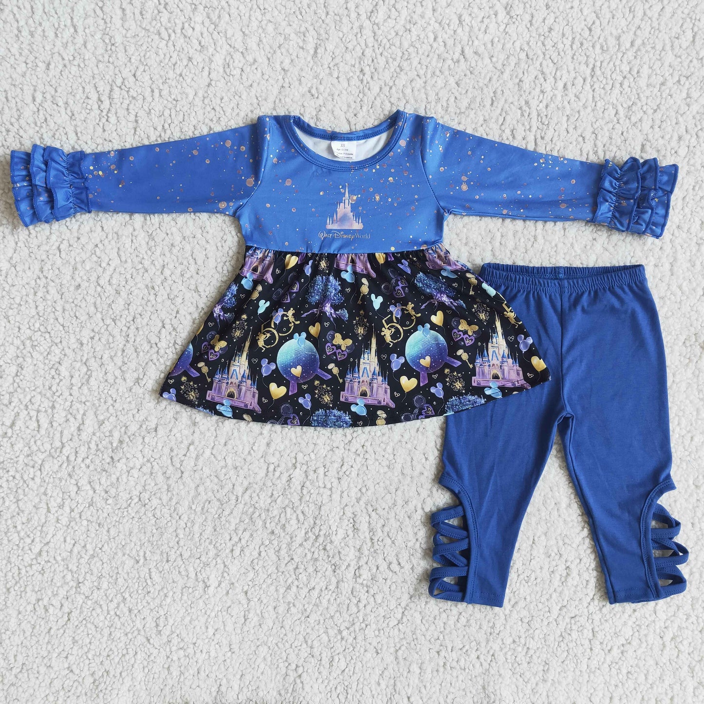 promotion 6 A21-2 girl blue tunic castle long sleeve legging pant outfit 202408