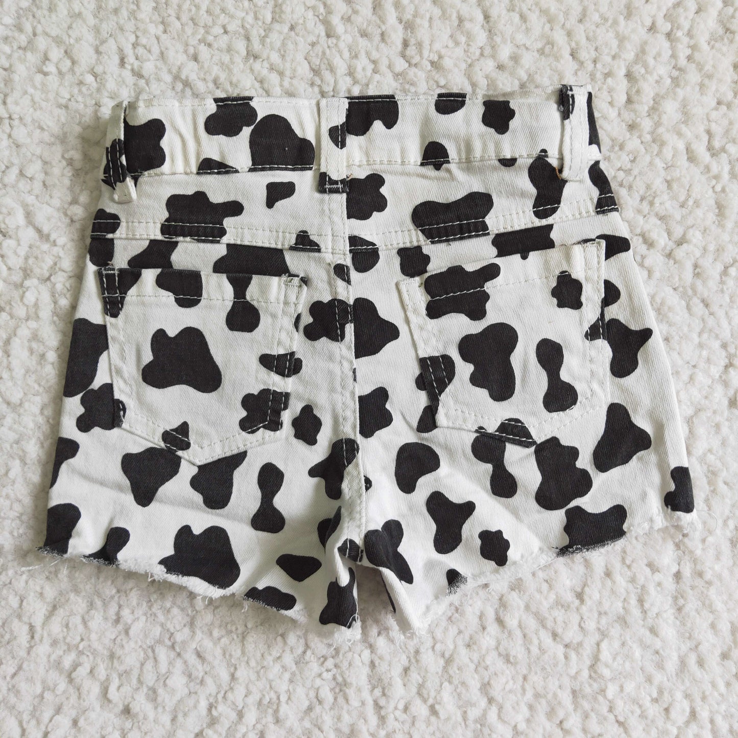 SS0027 RTS 0609 white black cow print denim shorts