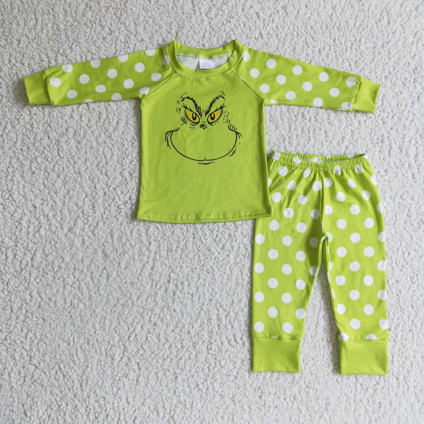 Boy smile green cartoon white dot long sleeve pajamas outfits 1014 RTS
