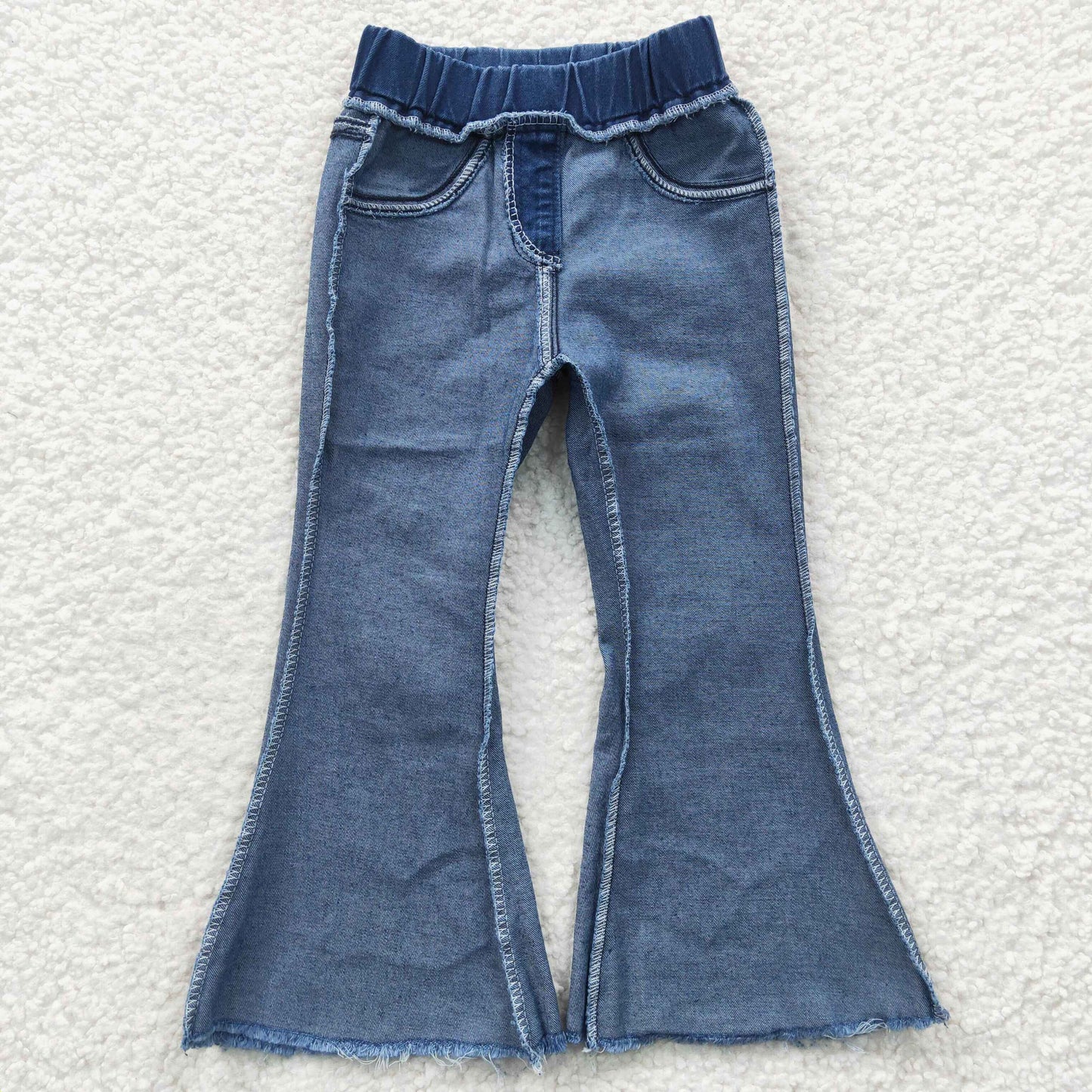 P0070 bell bottom elastic band bleaching girl denim jeans 20230318 RTS