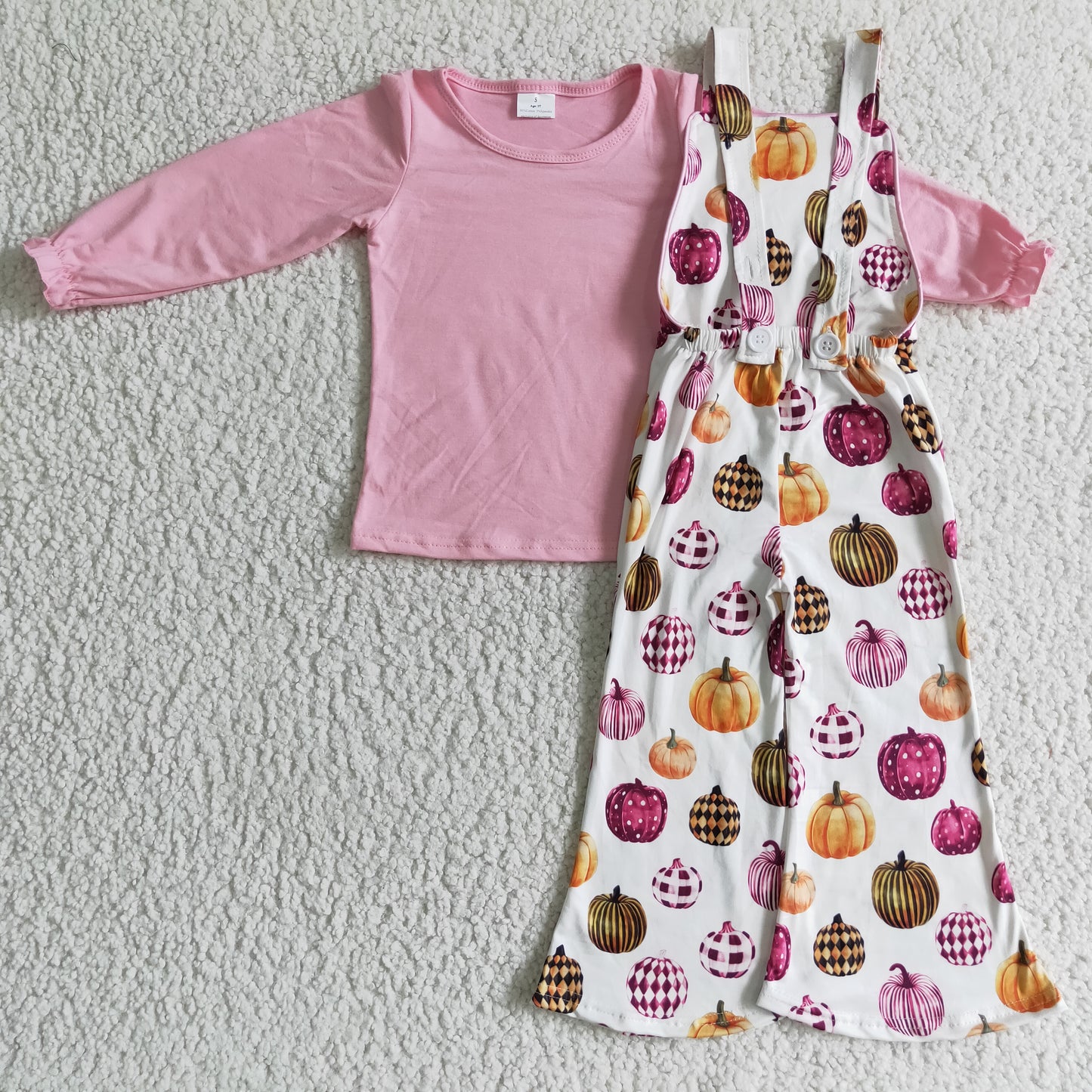 colorful pumpkin pink girl overall outfit 0922 RTS
