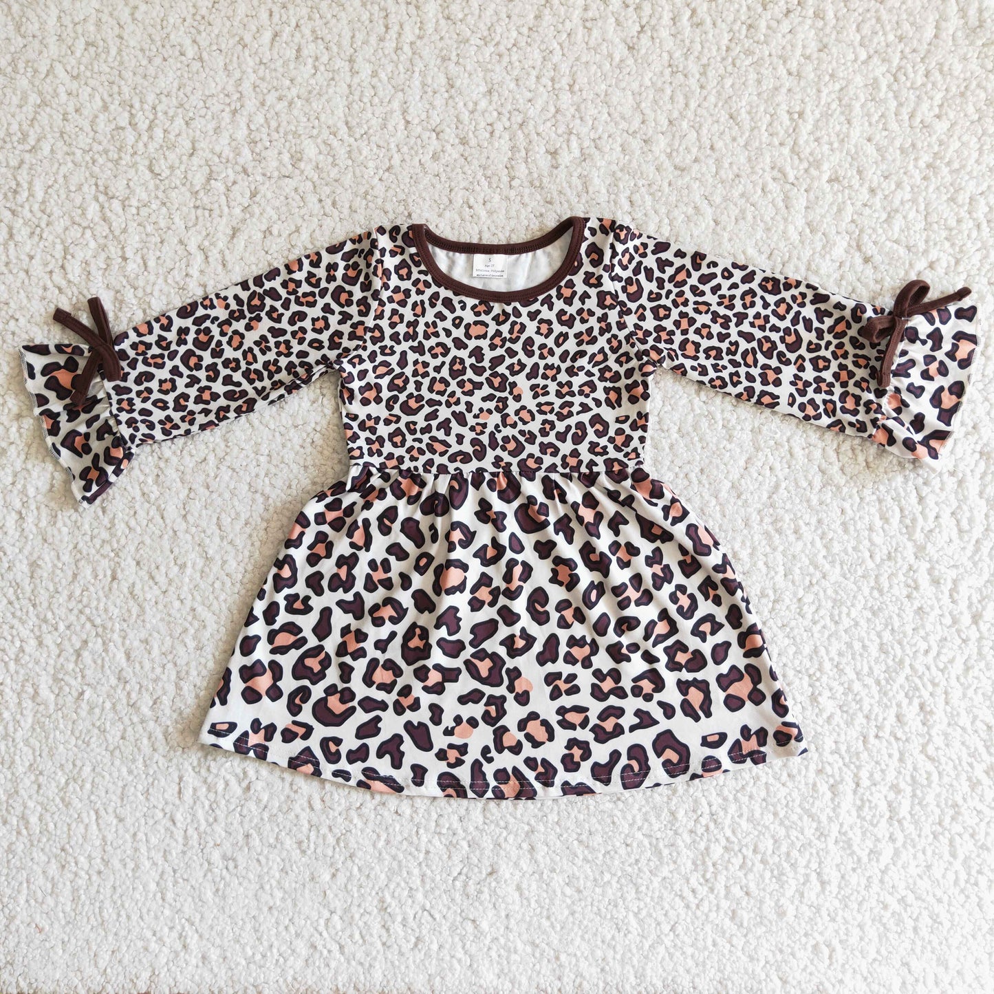 Promotion 6 A6-13 white leopard bow long sleeve dress