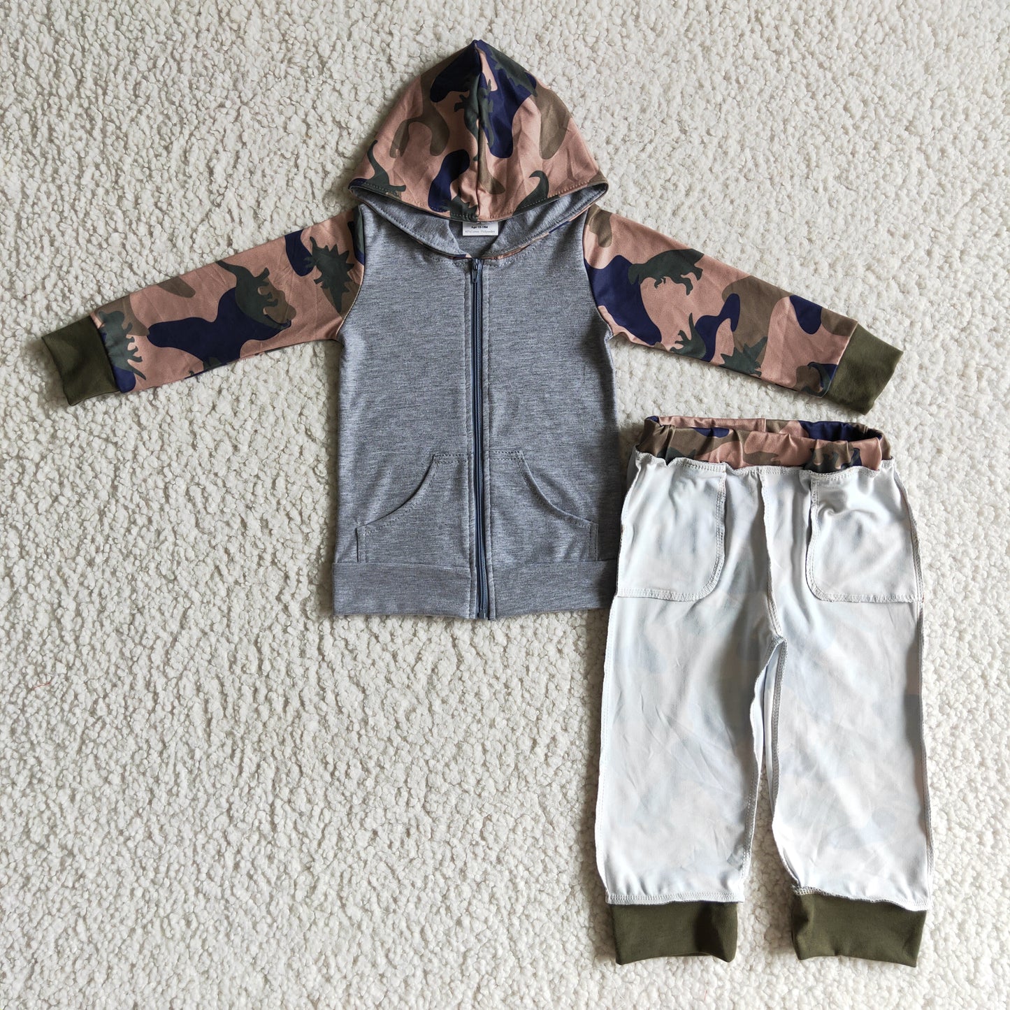 dinousaur camo hoodie zipper long sleeve boy outfit 0917 RTS