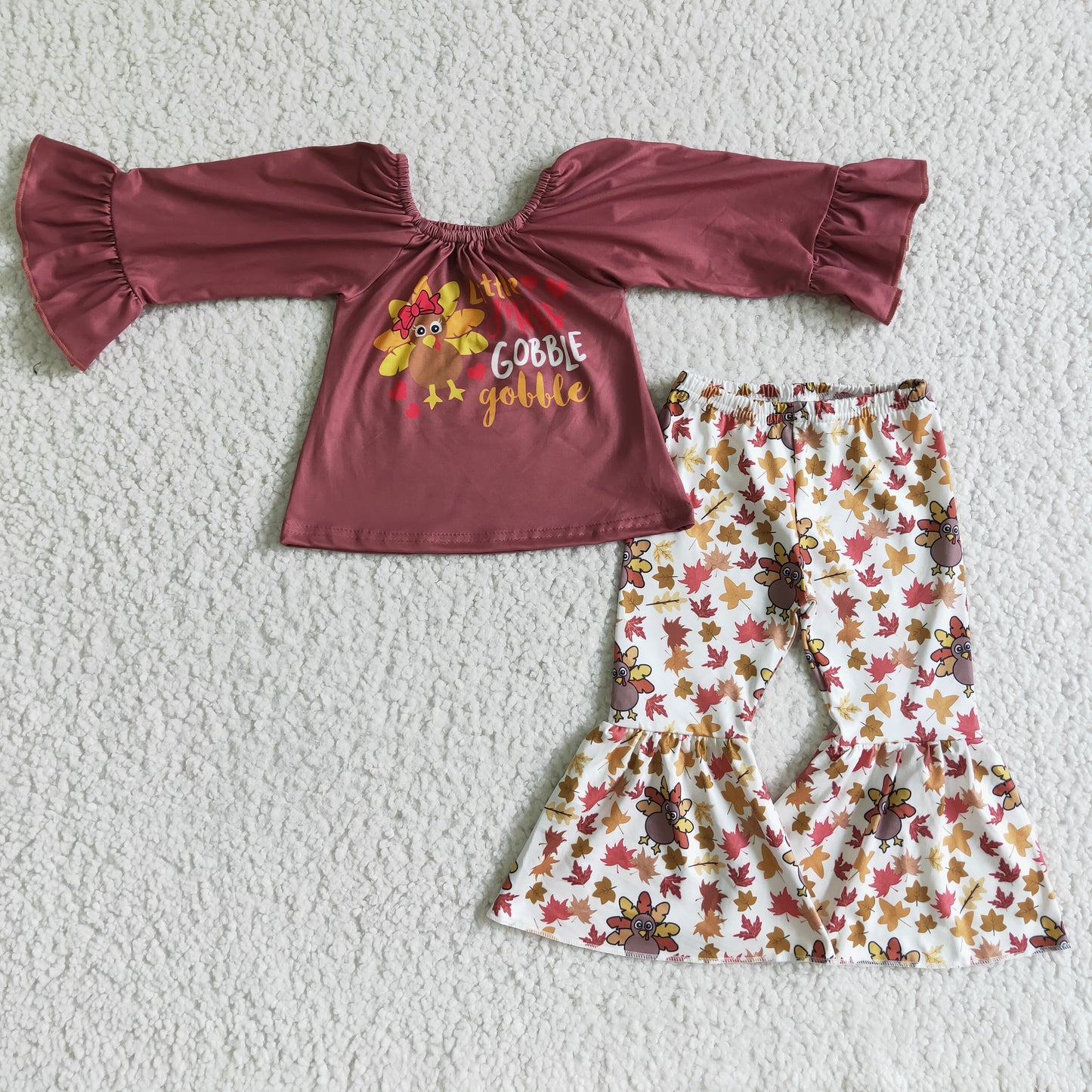turkey red long sleeve bell bottoms pants girl outfits 0824 RTS