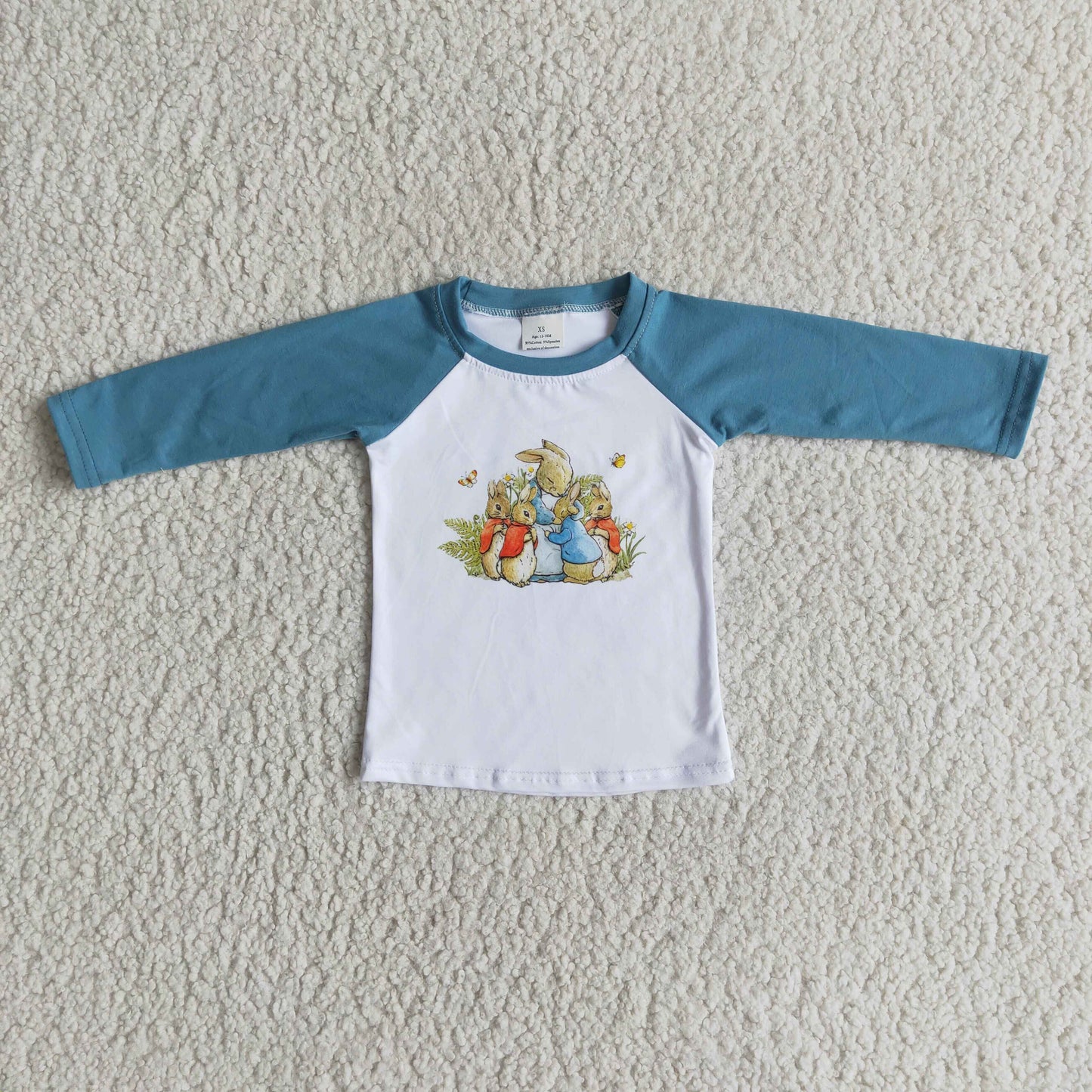 promotion Easter blue raglan rabbit boy long sleeve top