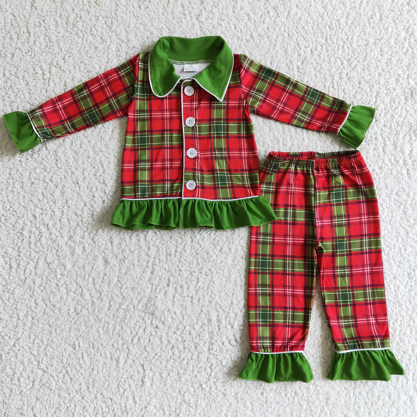 GLP0138 RTS 0912 merry Christmas green red plaid long sleeve girl pajamas outfit
