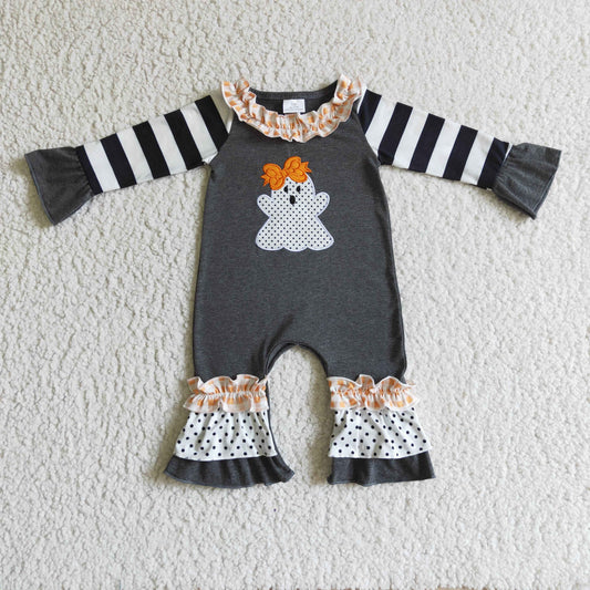 black white orange plaid long sleeve stripe girl romper 0927
