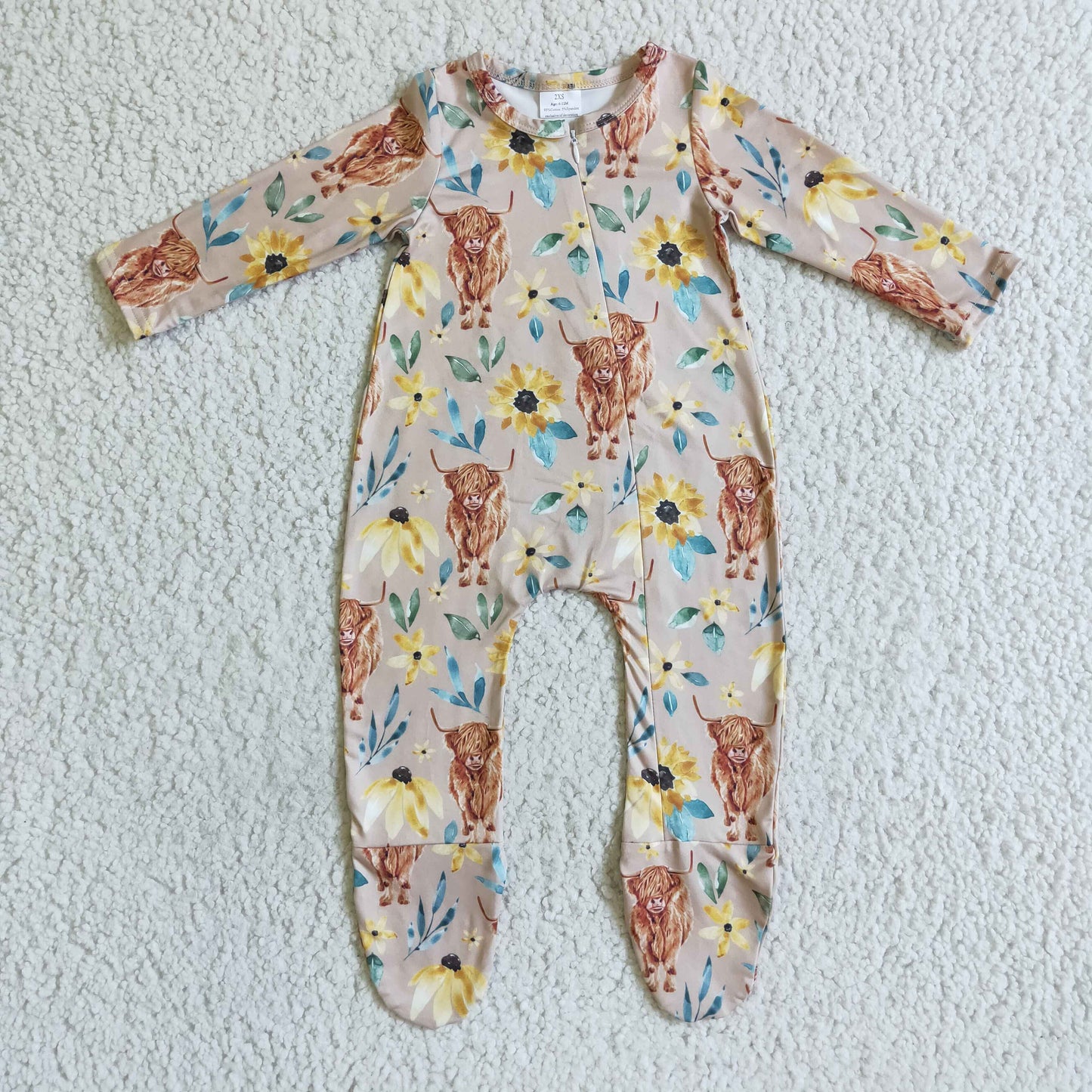 PROMOTION PRICE LR0071 RTS western cow flower long sleeve zipper baby boy girl romper 20230404
