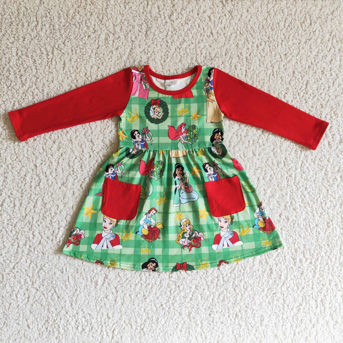 202408 RTS promotion GLD0048 RTS red long sleeve cartoon princess Snow girl dress