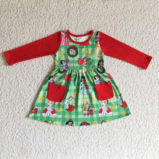 202408 RTS promotion GLD0048  RTS red long sleeve cartoon princess Snow girl dress