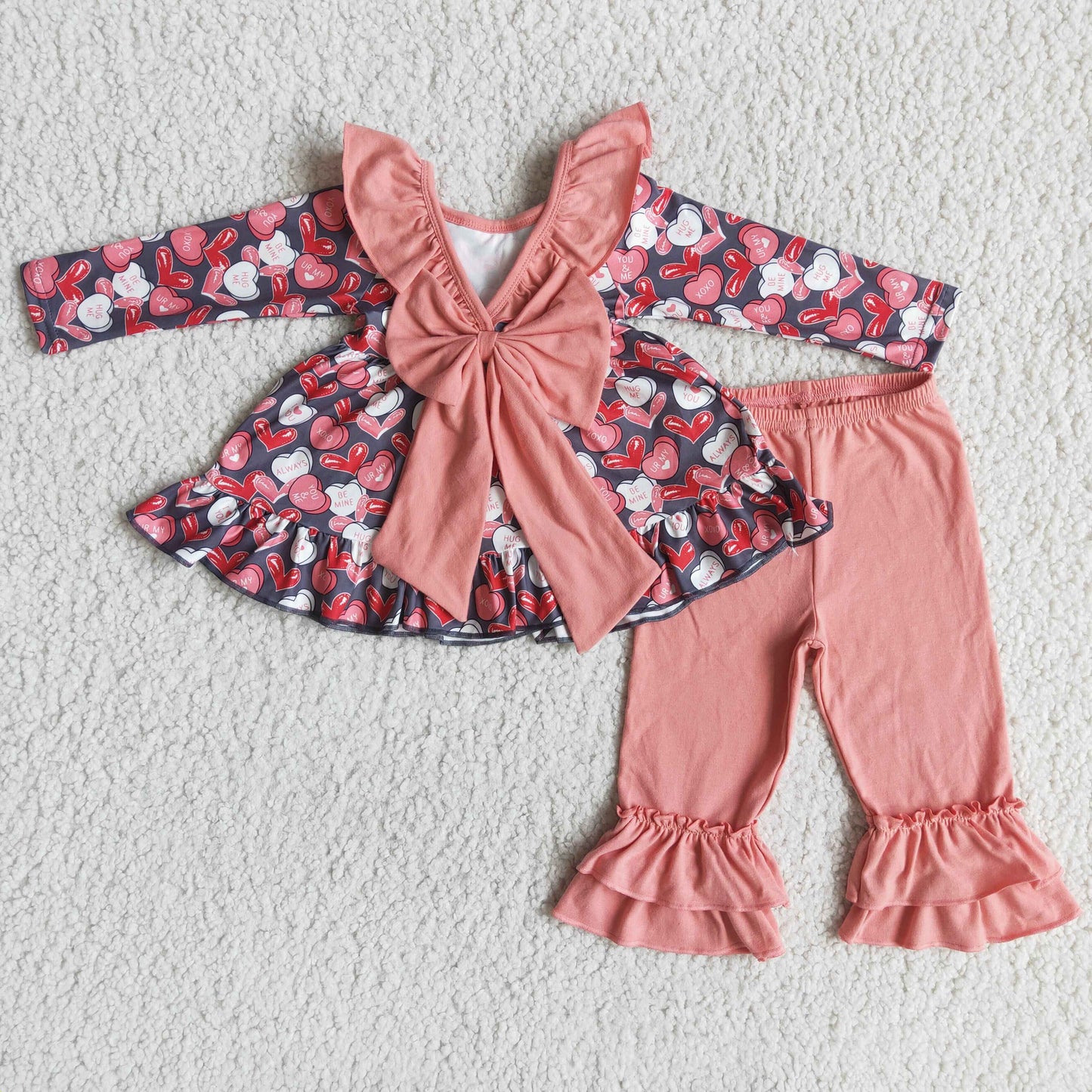 valentine girl red love big bow long sleeve pant outfit