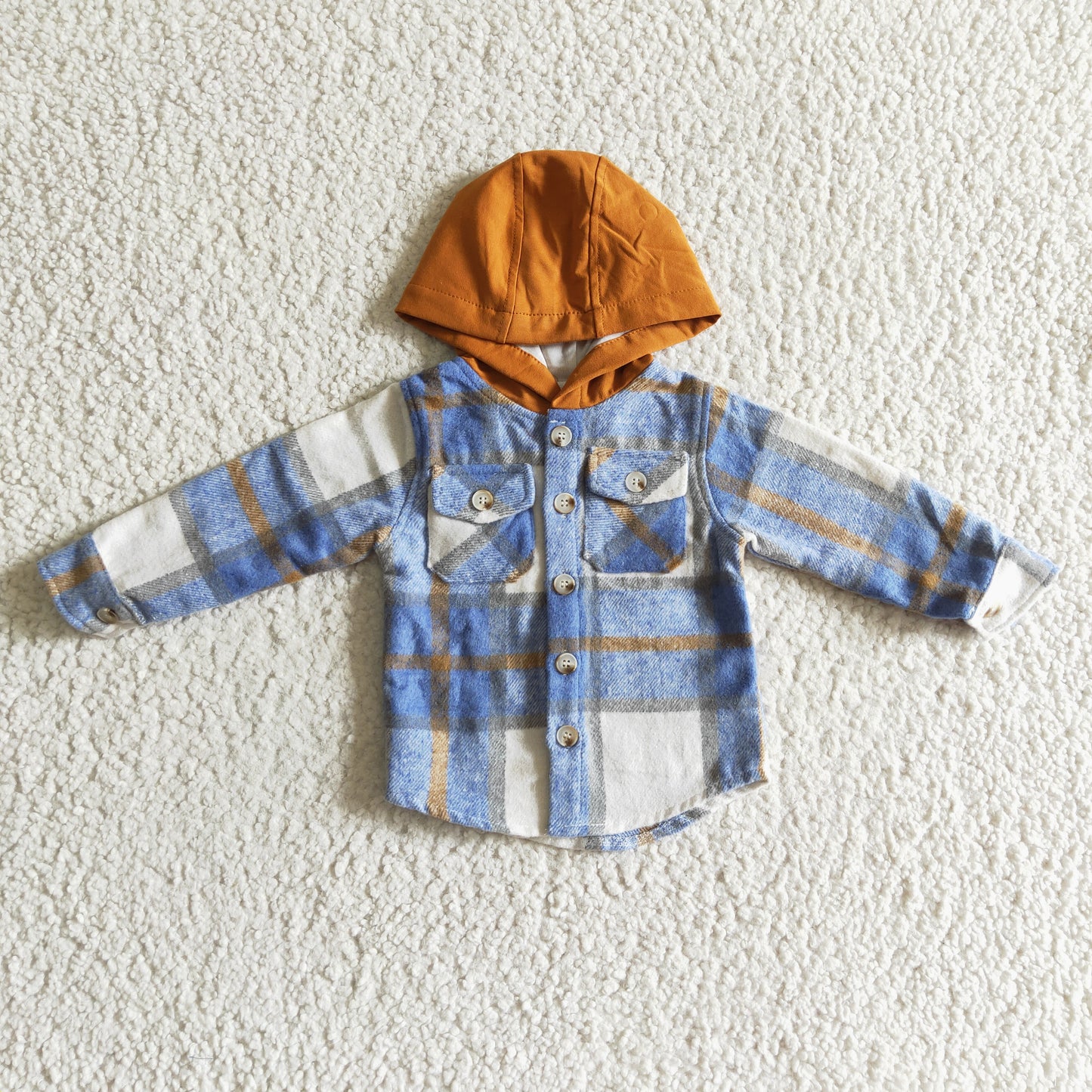 BT0074 blue plaid shirt long sleeve Cotton pullover boy hoodie top 1029 RTS