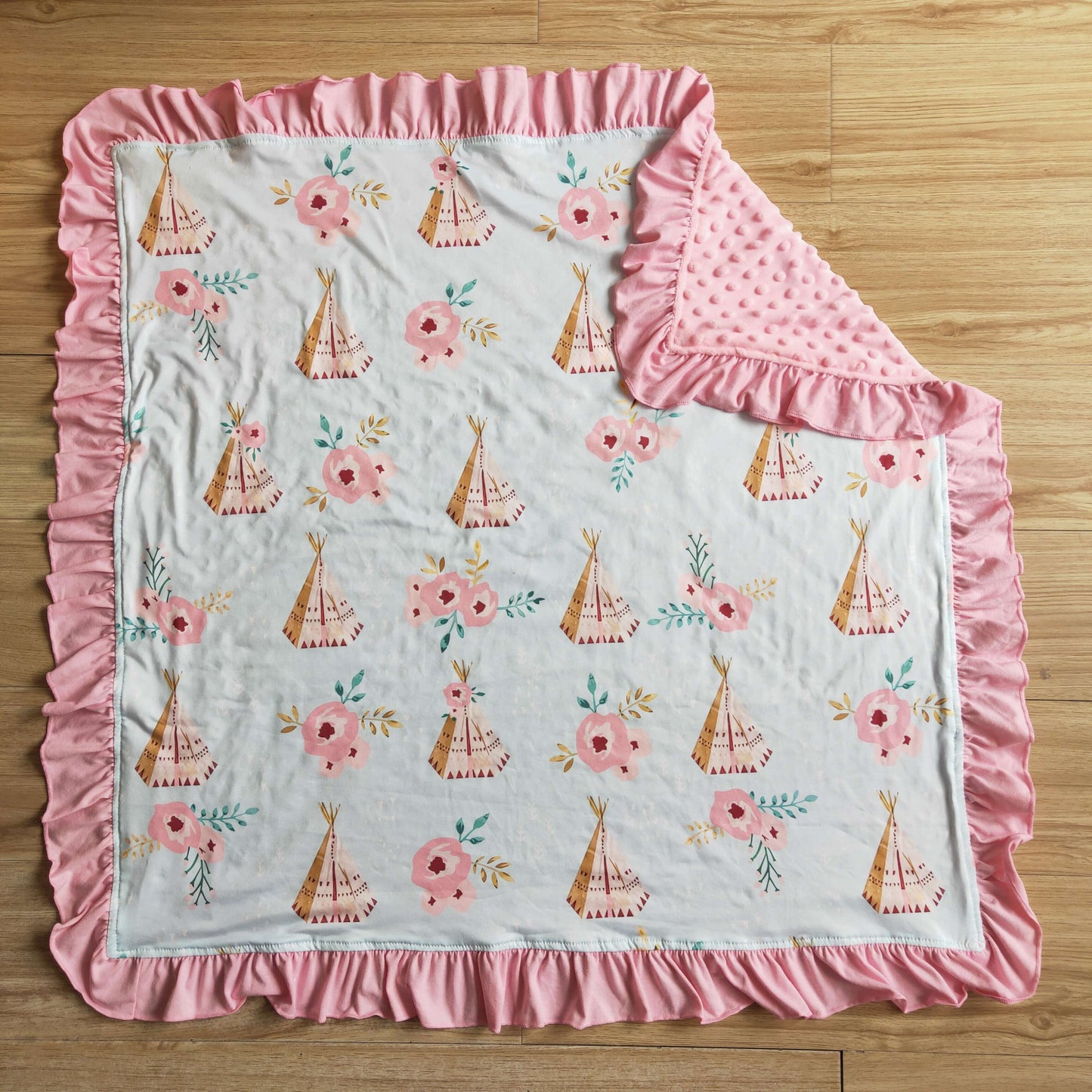 Flower tent pink ruffles Cartoon kids rainbow blanket 0111