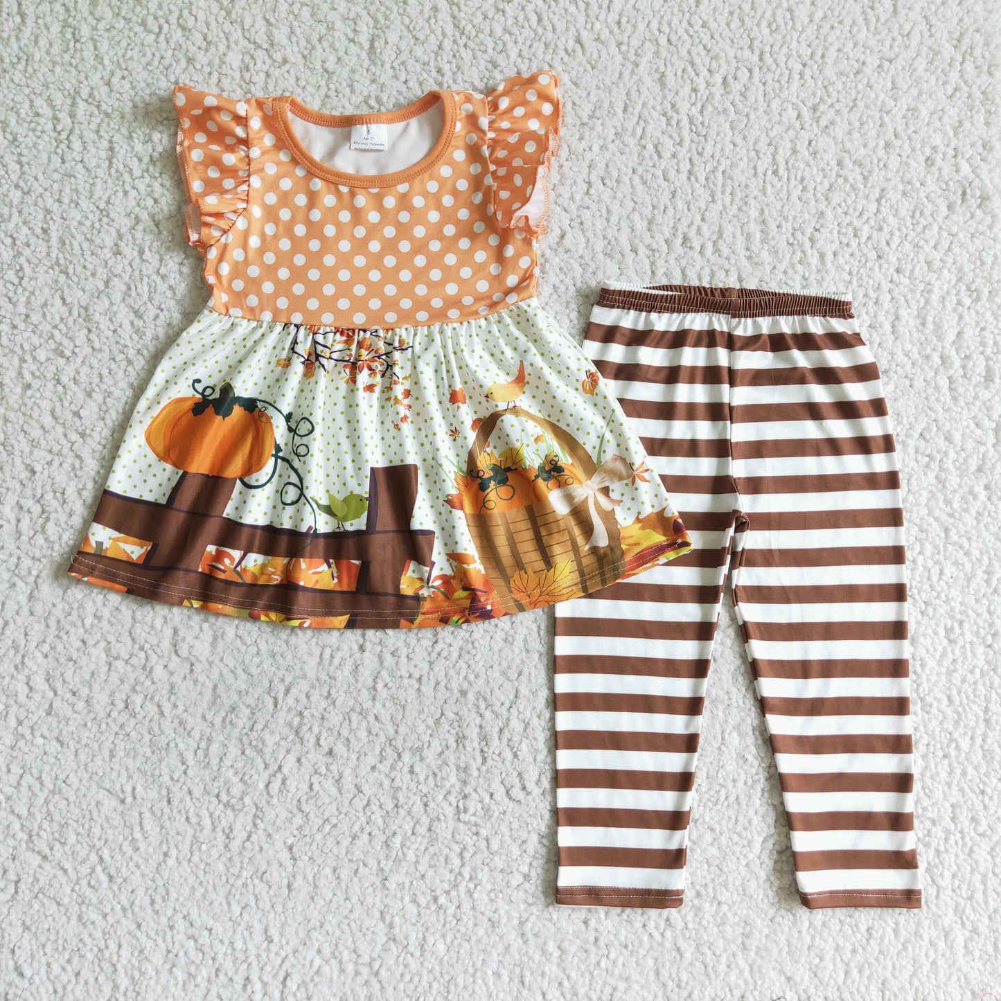 0816 RTS halloween short sleeve orange moon stripe pants girl outfit