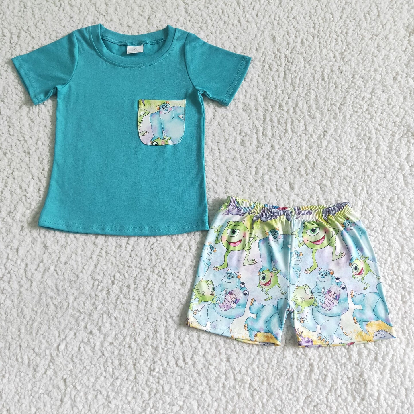 Promotion RTS BSSO0021 cartoon eye pocket blue short sleeve frog shorts Boy outfit RTS