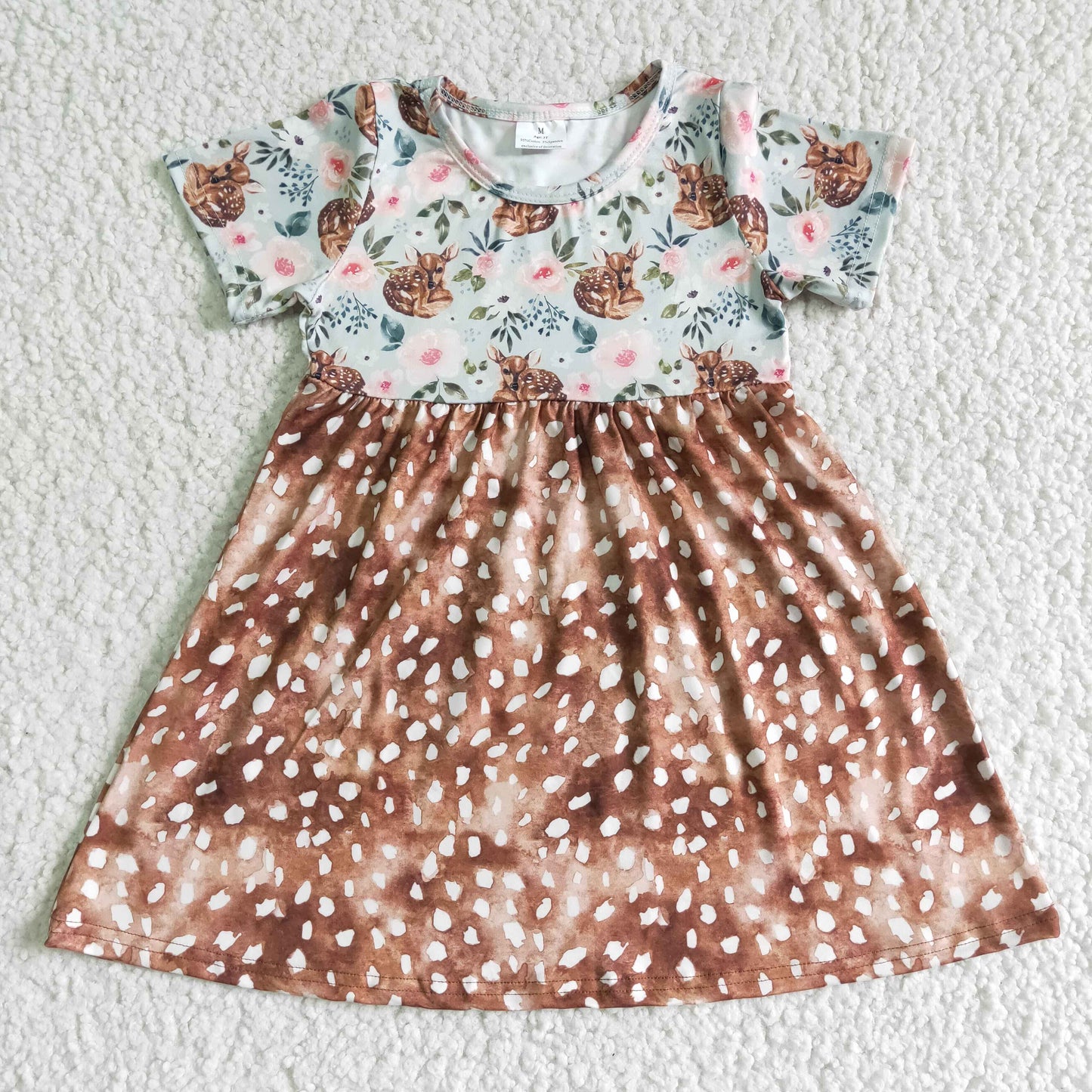 promotion GSD0035 brown deer short sleeve girl dress 0503