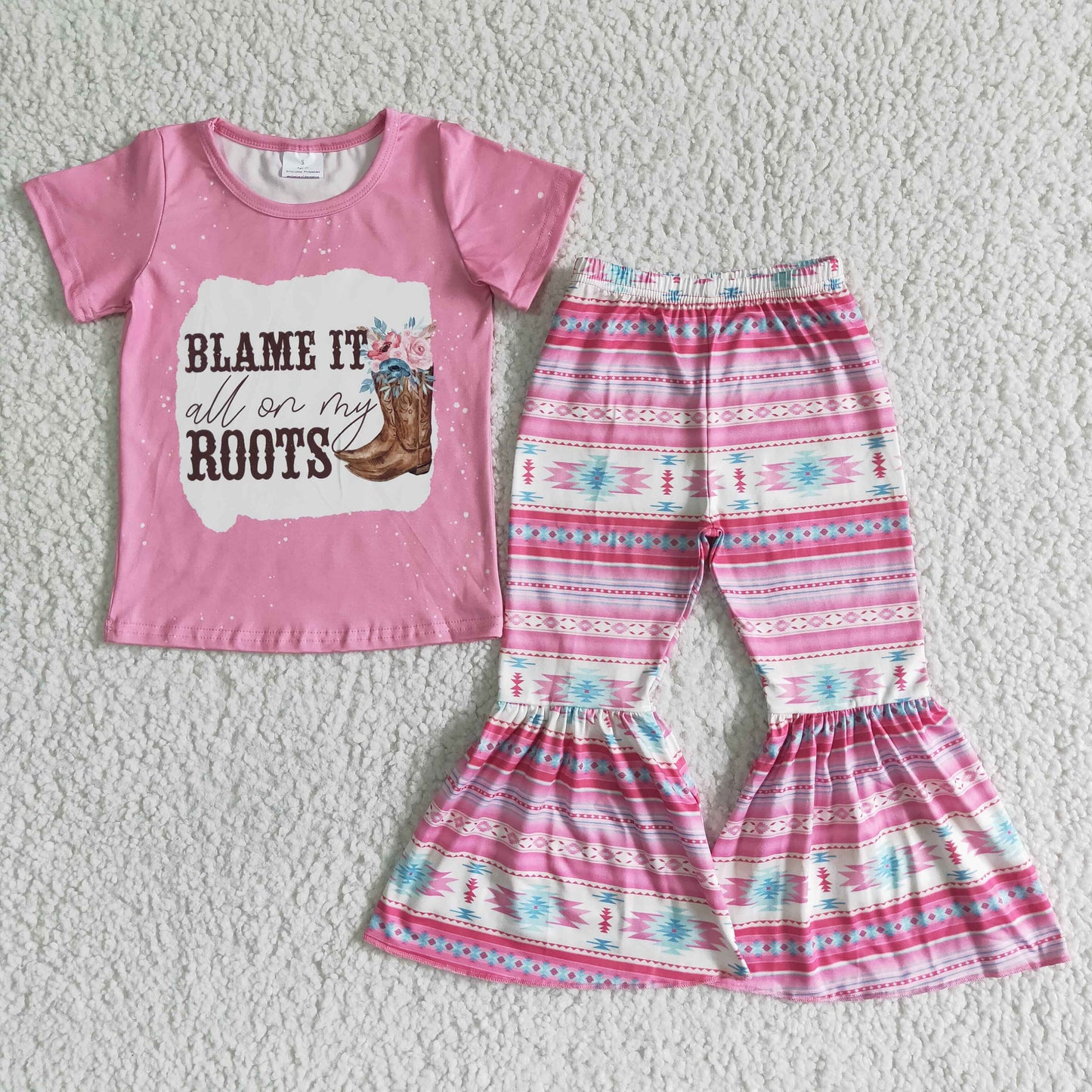 GSPO0054 promotion blame it all on my boots AZTEC print bell bottom pink girl outfits RTS