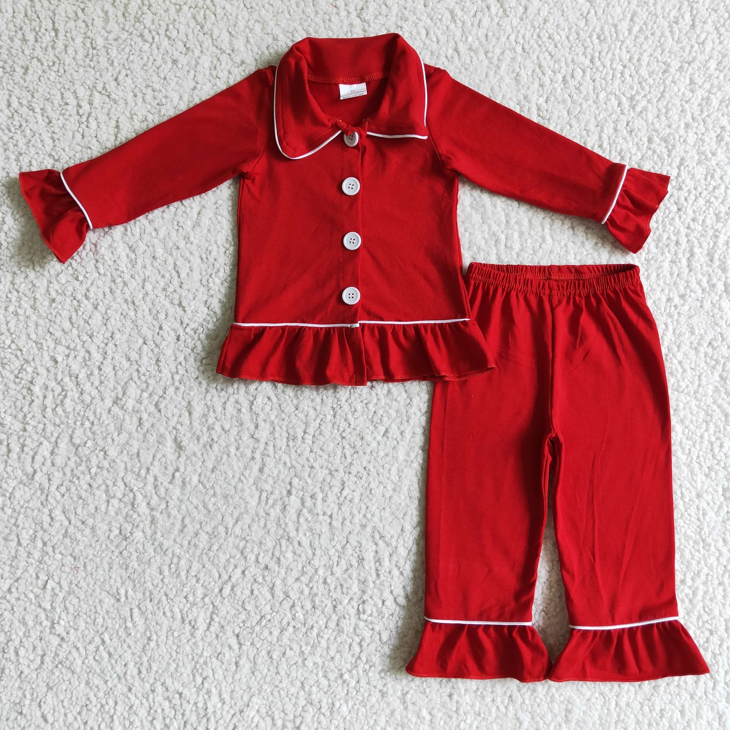 GLP0101 RTS red cotton flare long sleeve long ruffle pants girl pajamas outfit 0912