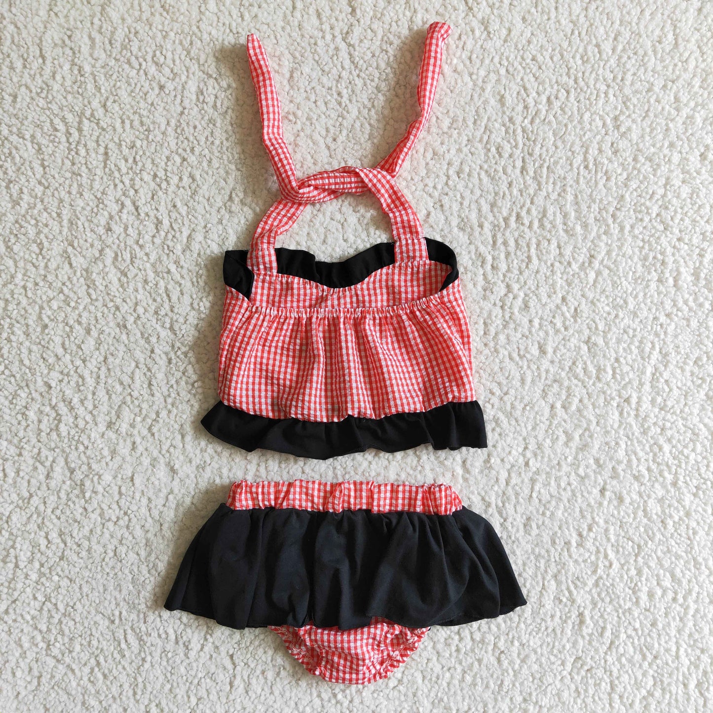 cartoon pink plaid mouse bow girl swimwear 0324